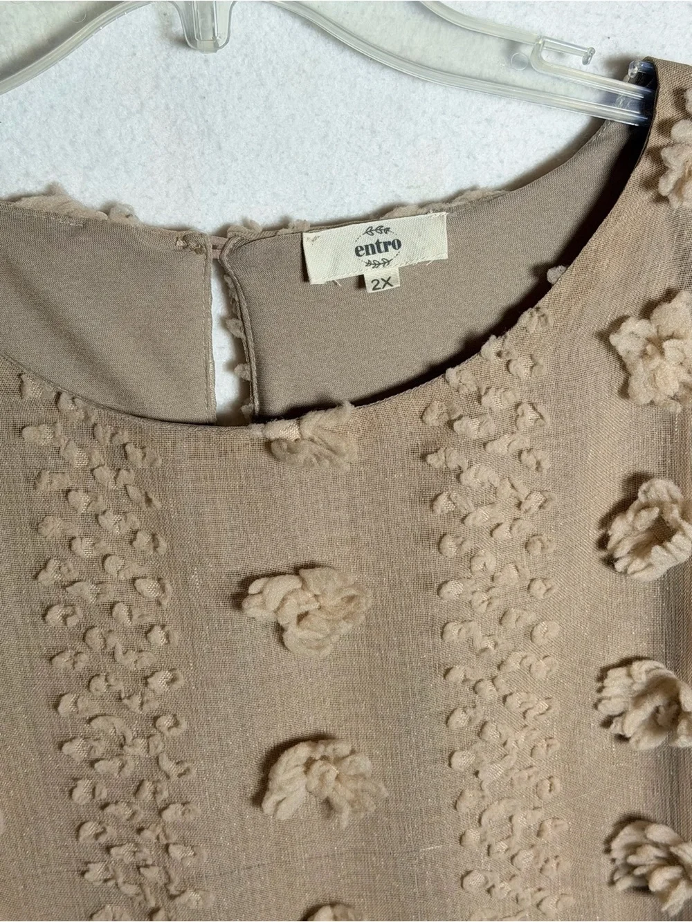 Entro Beige 3D Pom-Pom Textured Flutter Sleeve Blouse Top Plus Size 2X